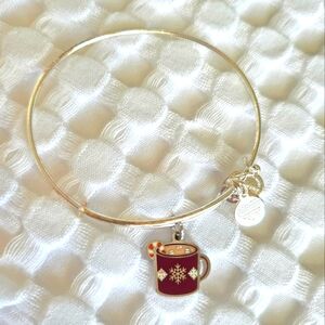 Alex and Ani Silver Bangle Bracelet with Holiday Mug Charm